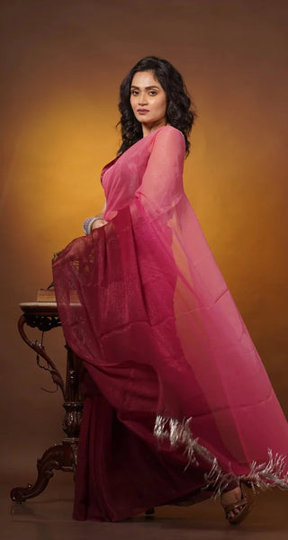 Pink Ombré Crushed Organza Saree
