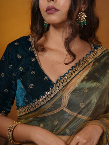 Teal Velvet Blouse