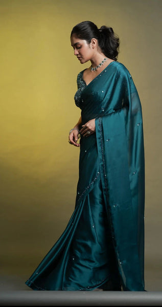 Azure Teal Blue Cocktail Georgette Saree