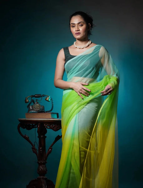 Gold Mimosa Ombré Net Saree