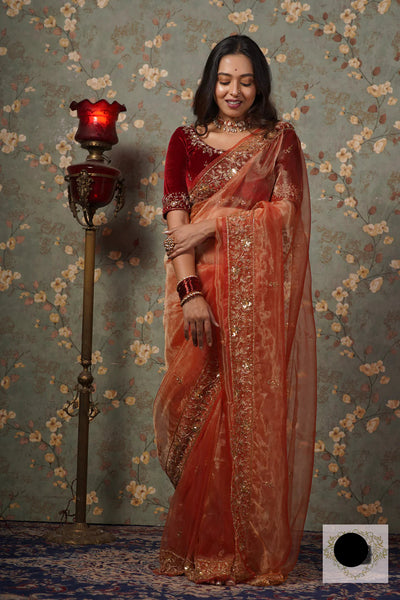 Marigold Glass Tissue Anaya Saree