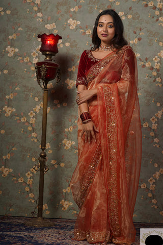 Marigold Glass Tissue Anaya Saree