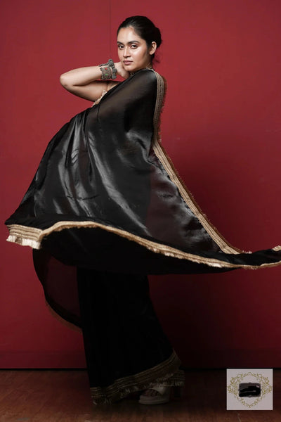 Black and Gold Glass Organza Saree
