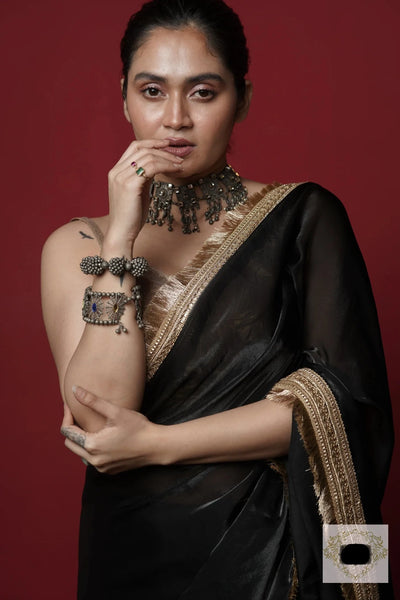 Black and Gold Glass Organza Saree