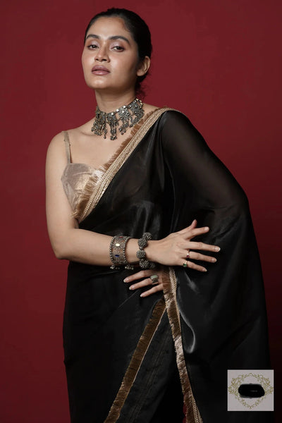Black and Gold Glass Organza Saree