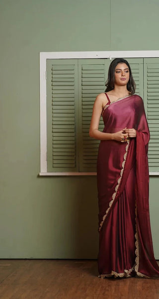 Merlot Ombre Saree with Scallop Border