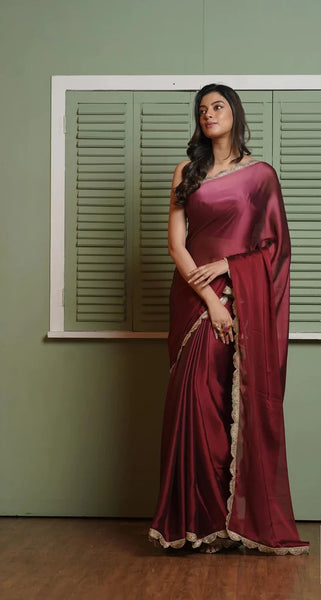 Merlot Ombre Saree with Scallop Border