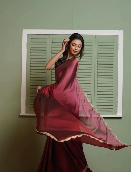 Merlot Ombre Saree with Scallop Border