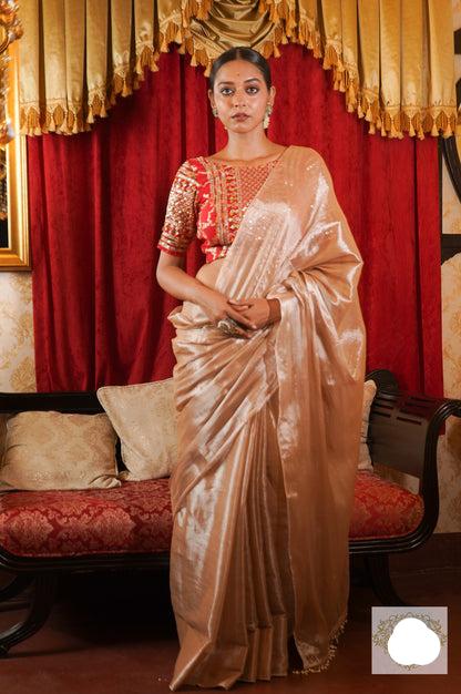 Ivory With Gold Shine Transparent Tissue Saree