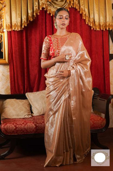 Ivory With Gold Shine Transparent Tissue Saree