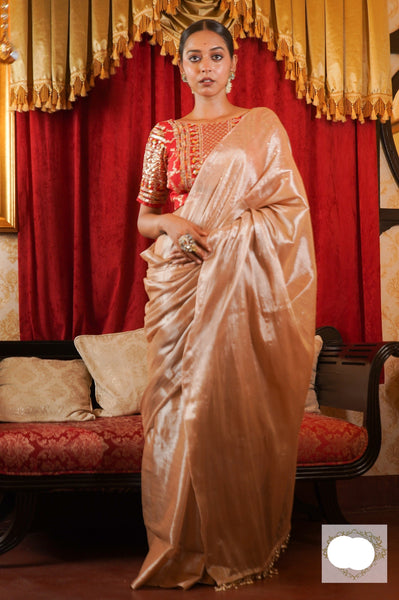 Ivory With Gold Shine Transparent Tissue Saree