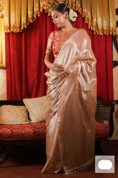 Ivory With Gold Shine Transparent Tissue Saree