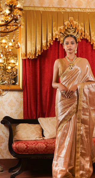 Golden Boarder Ivory Tissue Saree