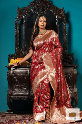 Maroon Katan Silk Banarasi Bridal Saree