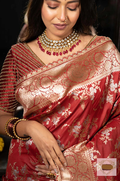 Maroon Katan Silk Banarasi Bridal Saree