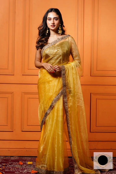 Golden Glass Tissue Saree with Border