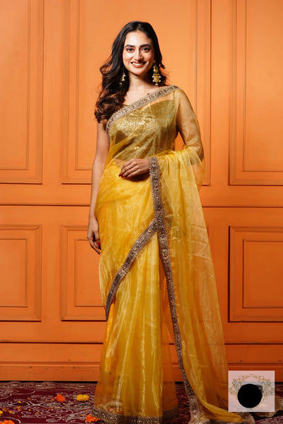 Golden Glass Tissue Saree with Border