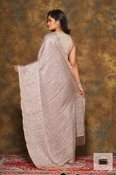 Lilac Lavender Pink Chand Georgette Silk Saree