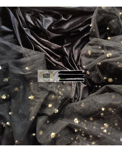 Black Velvet and Net Embellished Saree