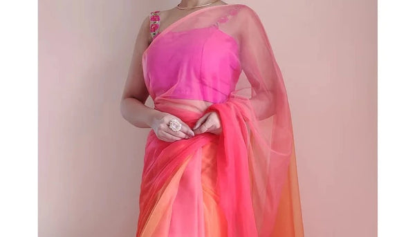 Orange Ombré Dip Dyed Net Saree