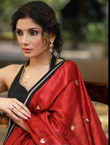 MAROON MODAL SILK SAREE WITH TISSUE PALLU