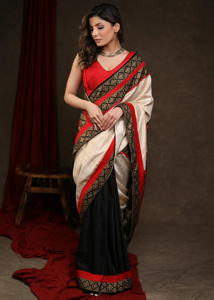 BLACK & CREAM COMBINATION SAREE WITH BANARASI PALLU