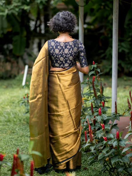 Gold Tissue Silk Saree with Black Piping