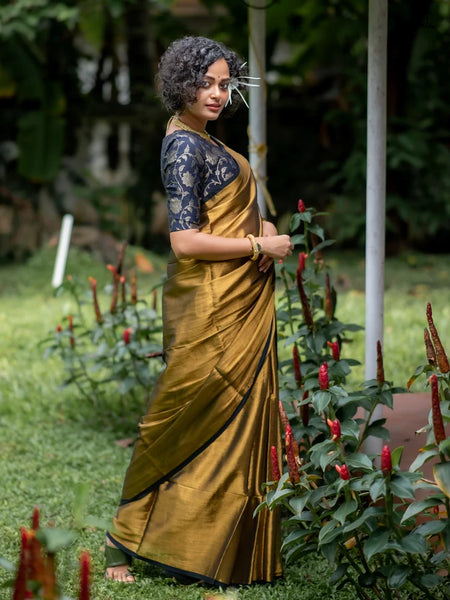 Gold Tissue Silk Saree with Black Piping