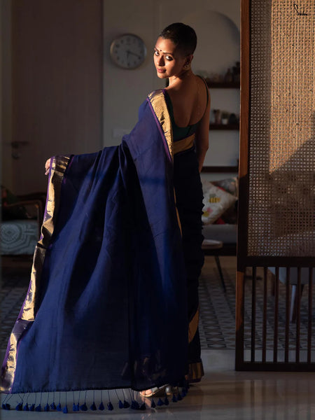 Blue Handloom Silk Cotton Saree
