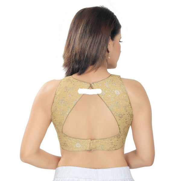 Readymade Brocade Padded Back Open Sleeveless Saree Blouse