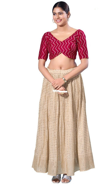 Readymade Silk Padded Back Open Elbow Sleeves Saree Blouse