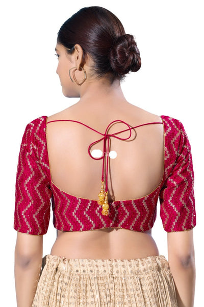 Readymade Silk Padded Back Open Elbow Sleeves Saree Blouse