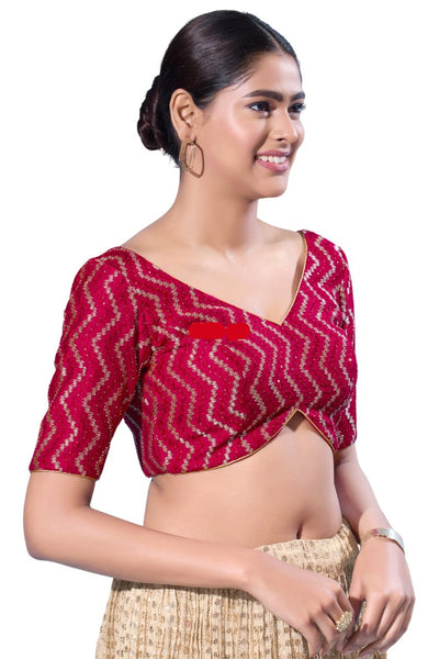 Readymade Silk Padded Back Open Elbow Sleeves Saree Blouse