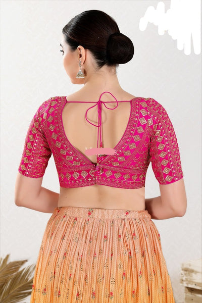 Readymade Art Silk Padded Back Open Elbow Sleeves Pink Saree Blouse