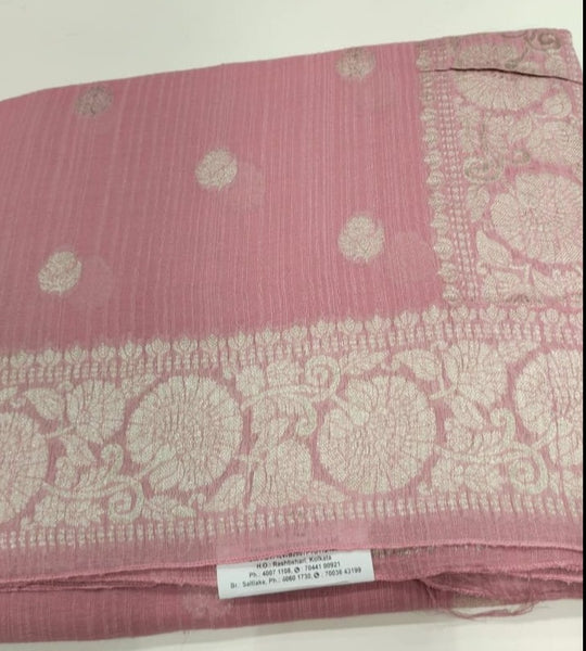 Baby Pink Khaddi Georgette Munga Silk Saree