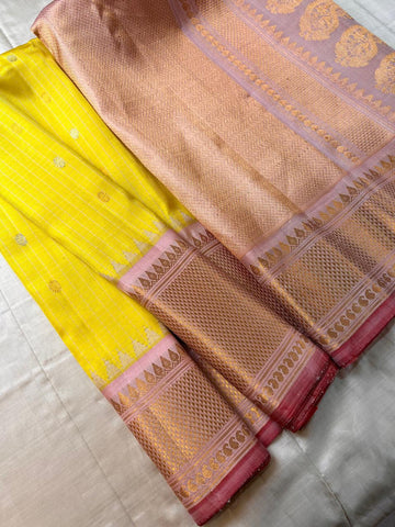 Pure Yellow Handwoven Silk Gadwal with Silk Mark