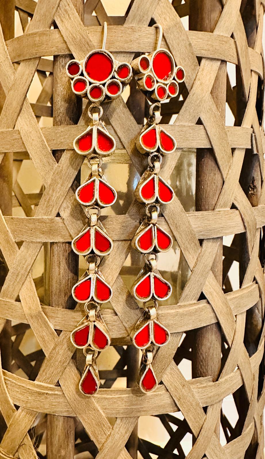 Red long Glass Bead Earrings