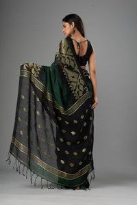 GREEN ORGANIC LINEN JAMDANI SAREE