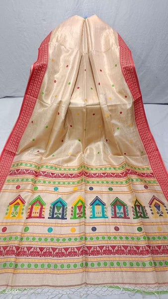 Handwoven Pure Tussar Silk Jamdani Saree