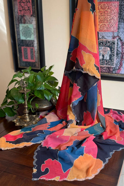 Multicolor Abstract Georgette Silk Saree