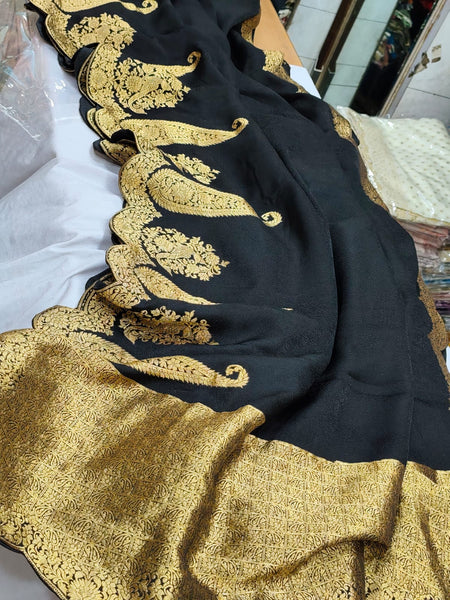 Black and Gold Soft Mashru Silk Saree