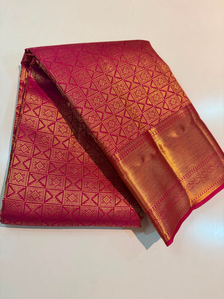 Pure Silk Kanjeevaram Saree in Rani Pink and Gold