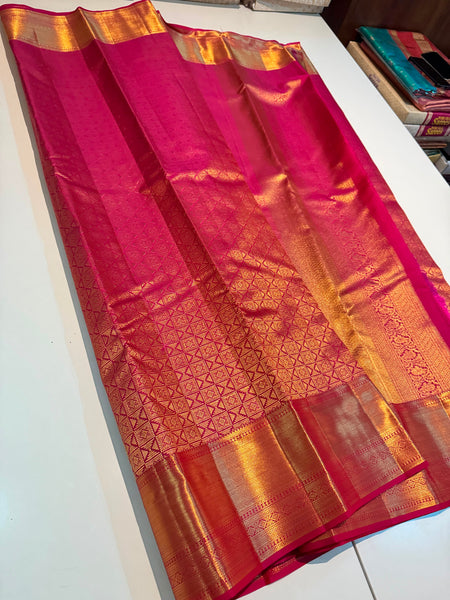 Pure Silk Kanjeevaram Saree in Rani Pink and Gold