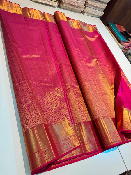 Pure Silk Kanjeevaram Saree in Rani Pink and Gold