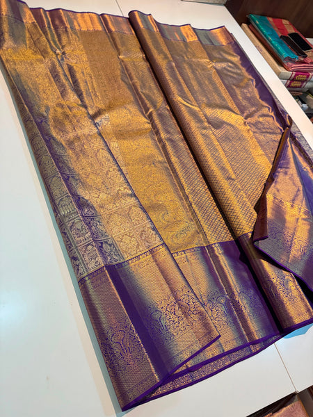 Pure Silk Kanjeevaram Saree in Lavender Purple and Gold