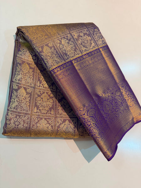 Pure Silk Kanjeevaram Saree in Lavender Purple and Gold