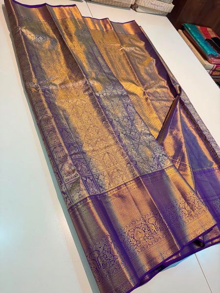 Pure Silk Kanjeevaram Saree in Lavender Purple and Gold