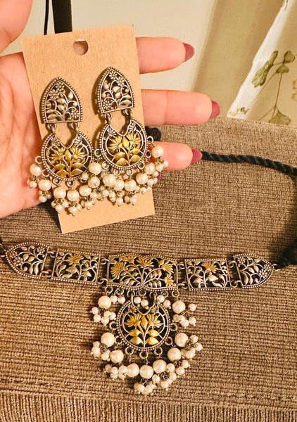Dual Tone Choker Necklace Set