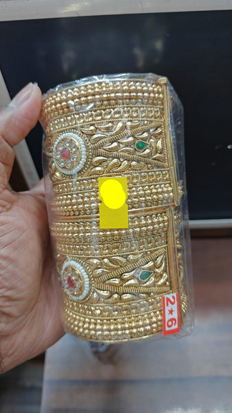 Gold plated Rajwadi Antique Broad Bangles Single openable Kada Bangle (1 Pair)