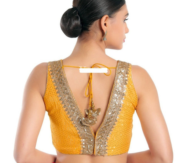 Readymade Jain Silk Padded Back Open Sleeveless Saree Blouse